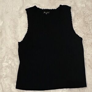 Marled Black Scalloped Ribbed Tank Top EUC Sz XL